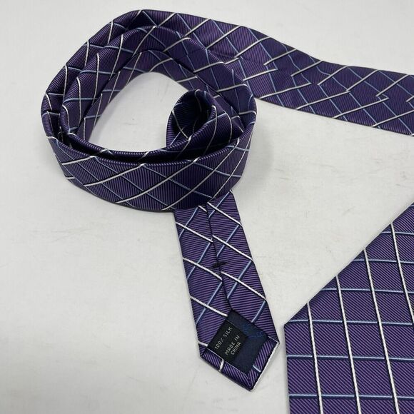 JOS A BANK Neck Tie Men 100% Silk NEW Purple Check Executive Collection - Picture 2 of 6